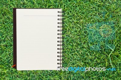 Notebook On Grass Stock Photo