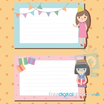 Notepad Decorated In Party Theme With Cute Girl Background Stock Image