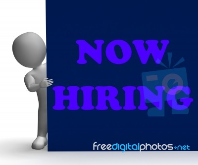 Now Hiring Sign Shows Job Opportunity And Vacancy Stock Image