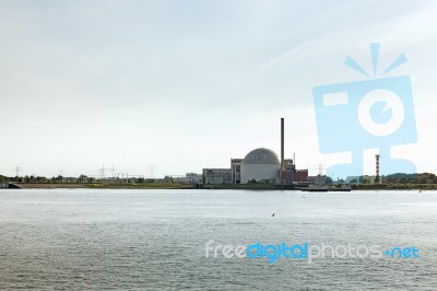 Nuclear Plant Near River Stock Photo