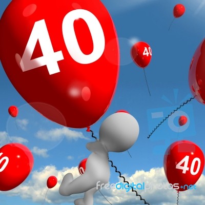 Number 40 Balloons Shows Fortieth Happy Birthday Celebration Stock Image
