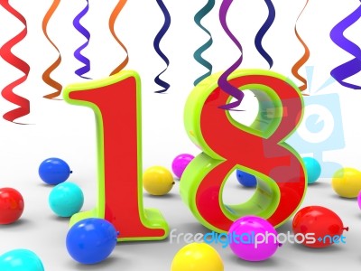 Number Eighteen Party Shows Teenager Birthday Party Or Celebrati… Stock Image