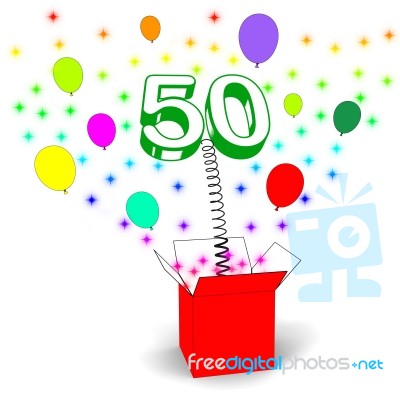 Number Fifty Surprise Box Means Creative Celebration Or Colourfu… Stock Image