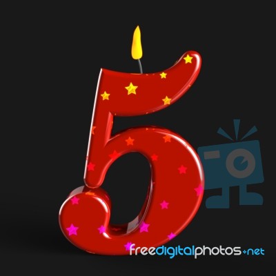 Number Five Candle Shows Cake Decoration Or Birthday Cake Stock Image