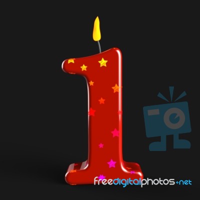 Number One Candle Shows One Year Anniversary Or Birthday Stock Image