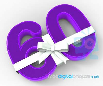 Number Sixty With Ribbon Displays Wishing Happy Birthday Or Cong… Stock Image