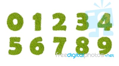 Numbers Set From The Green Grass, Isolated On White Stock Photo