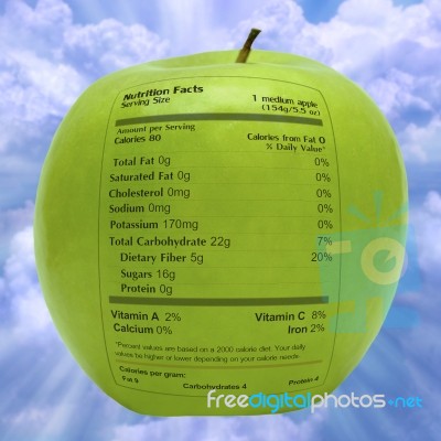 Nutritious Apple With Health Facts Stock Photo