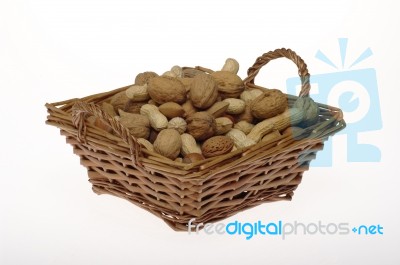 Nuts In Basket Stock Photo