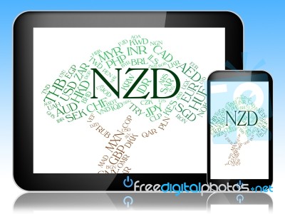 Nzd Currency Indicates New Zealand Dollar And Banknote Stock Image