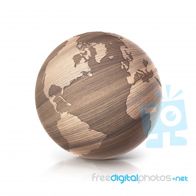 Oak Wood Globe 3d Illustration North And South America Map Stock Photo