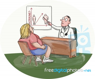 Obese Woman Patient Doctor Caricature Stock Image