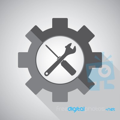 Object Tool  Icon Design. Wrench With Screwdriver On A Grey Background Stock Image