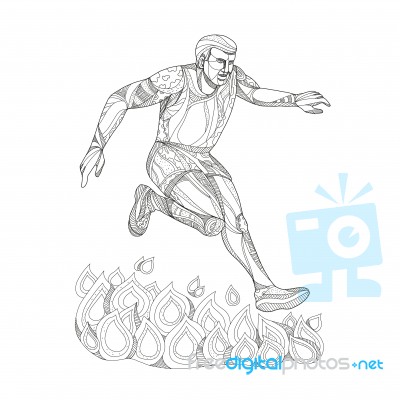 Obstacle Racer Jumping Fire Doodle Art Stock Image
