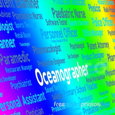 Oceanographer Job Showing Work Word And Sea Stock Image