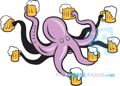 Octopus Holding Mug Of Beer Tentacles Stock Image