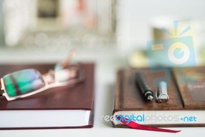 Office Desk Blurred Background Stock Photo