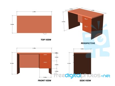 Office Table Plan Front Side Perspective View Stock Image