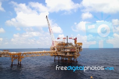 Offshore Construction Platform For Production Oil And Gas,oil And Gas Industry Stock Photo