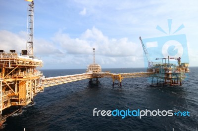 Offshore Construction Platform For Production Oil And Gas,oil And Gas Industry Stock Photo