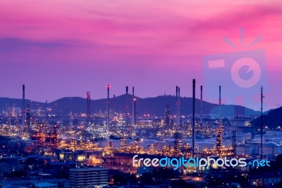 Oil Refinery At Twilight Stock Photo
