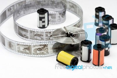Old 35mm Film And Reel Stock Photo Old 35mm Film And Reel Stock Photo
