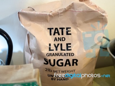 Old Bag Of Sugar At Michelham Priory Stock Photo