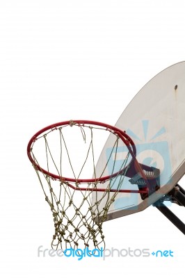 Old Basketball Board And Hoop On White Background Stock Photo