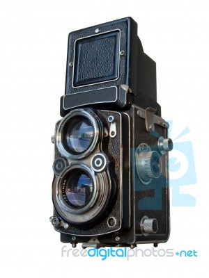 Old Black Twin Lens Reflex Camera Stock Photo