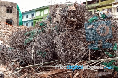 Old Building Destroyed Demolition Construction Concrete Garbage Stock Photo