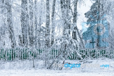 Old Cemetery At Abandoned  Village Stock Photo