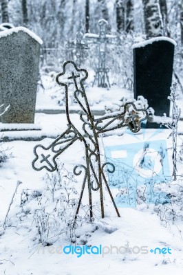 Old Cemetery At Abandoned  Village Stock Photo