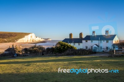 Old Coastguard Cottages At Seaford Head Stock Photo