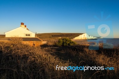 Old Coastguard Cottages At Seaford Head Stock Photo