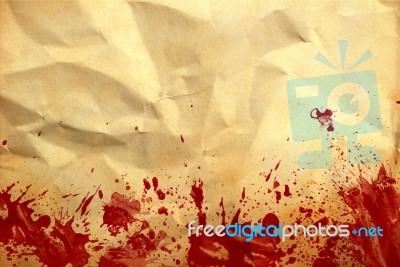 Old Crumpled Paper With Blood Splash Stock Photo