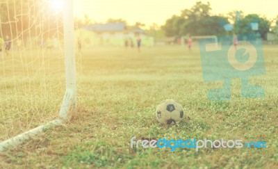 Old Football Vintage Photography With Soccer Goal With Lens Flare Effect Stock Photo Old Football Vintage Photography With Soccer Goal With Lens Flare Effect Stock Photo