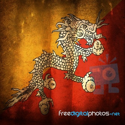 Old Grunge Flag Of Bhutan Stock Photo