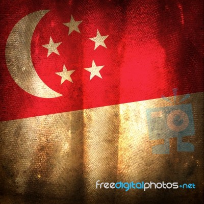 Old Grunge Flag Of Singapore Stock Photo