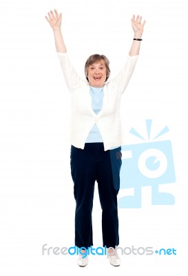 Old Lady Raised Hands Stock Photo