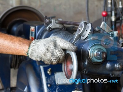 Old Lathe In Workshop Stock Photo