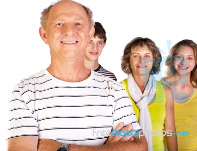 Old Man With Family Stock Photo