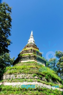Old Pagoda Made From Brick With Tree And Blue Sky Stock Photo