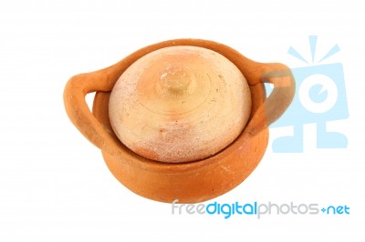 Old Pottery Pot Closed On White Background Stock Photo
