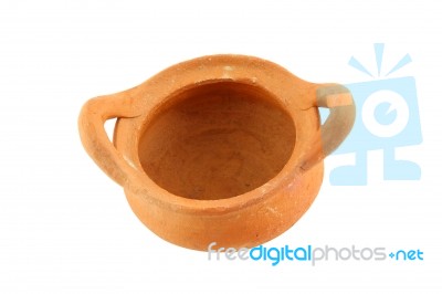 Old Pottery Pot Opened On White Background Stock Photo