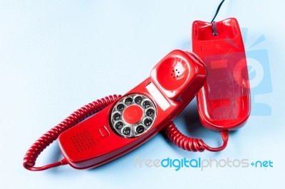 Old Red Phone Off The Hook Stock Photo