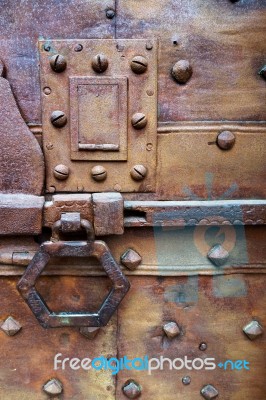 Old Rusty Door And Sliding Bolt In Citta Alta Bergamo Stock Photo