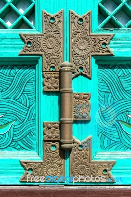 Old Rusty Lock On The Wooden Gate Stock Photo