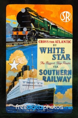 Old Southern Railway Poster At Horsted Keynes Station Stock Photo