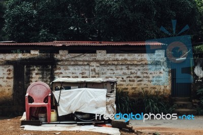 Old Things Sitting Outside Tied Up Stock Photo