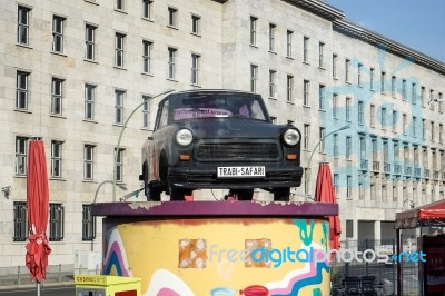 Old Trabant Car On Display In Berlin Stock Photo